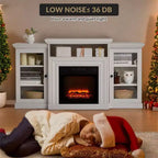 Mueble de TV de 60 pulgadas, mueble de TV estilo rústico con 2 puertas de vidrio, mesa de consola para sala de estar, blanco