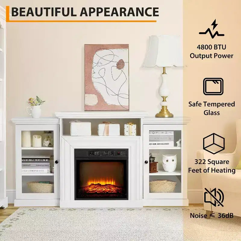 Mueble de TV de 60 pulgadas, mueble de TV estilo rústico con 2 puertas de vidrio, mesa de consola para sala de estar, blanco
