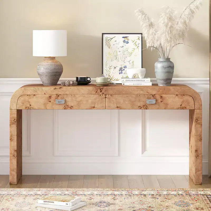 Mesa Consola Arqueada con Almacenamiento, Mesa de Entrada de Madera Minimalista con Cajones para el Recibidor