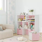 Organizador de almacenamiento de juguetes Estantería para niños con 3 cajones móviles, Estantería para niños pequeños para dormitorio, sala de juegos, guardería (rosa y blanco), fácil montaje