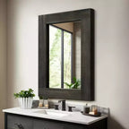 Pexfix Espejo de baño rústico con marco de madera maciza para dormitorio, sala de estar, entrada, decoración de pared