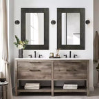 Pexfix Espejo de baño rústico con marco de madera maciza para dormitorio, sala de estar, entrada, decoración de pared