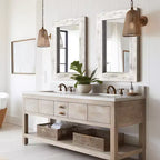 Pexfix Espejo de baño rústico con marco de madera maciza para dormitorio, sala de estar, entrada, decoración de pared