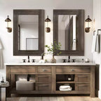 Pexfix Espejo de baño rústico con marco de madera maciza para dormitorio, sala de estar, entrada, decoración de pared
