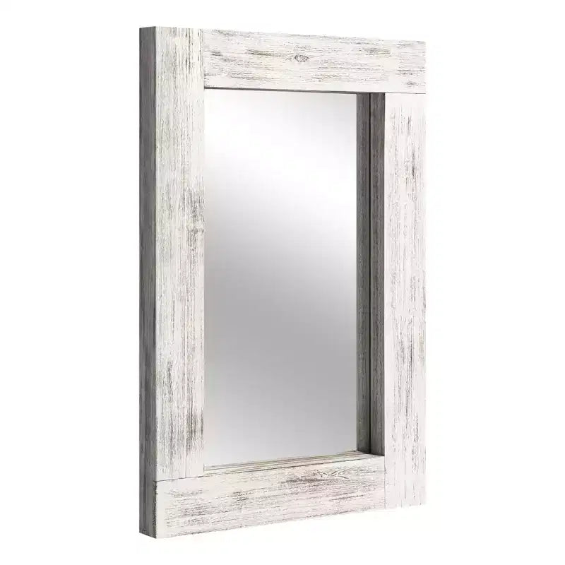 Pexfix Espejo de baño rústico con marco de madera maciza para dormitorio, sala de estar, entrada, decoración de pared
