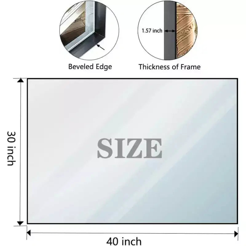 Acekool Espejo de baño de marco negro de 40 x 30 pulgadas, espejo de pared rectangular de vidrio flotante con marco de aluminio cepillado, montaje vertical u horizontal