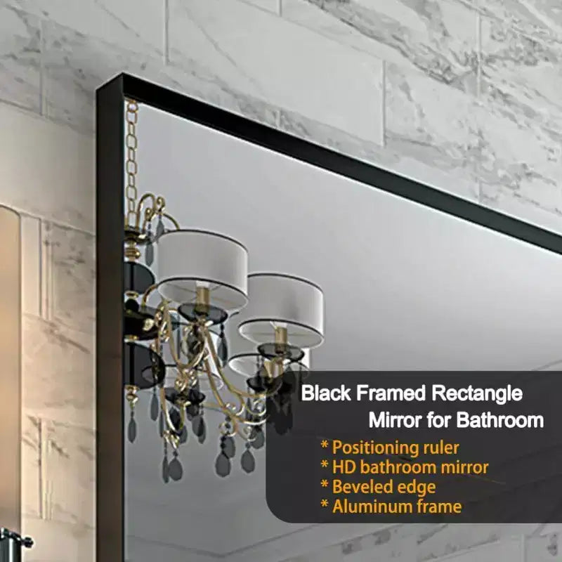Acekool Espejo de baño de marco negro de 40 x 30 pulgadas, espejo de pared rectangular de vidrio flotante con marco de aluminio cepillado, montaje vertical u horizontal