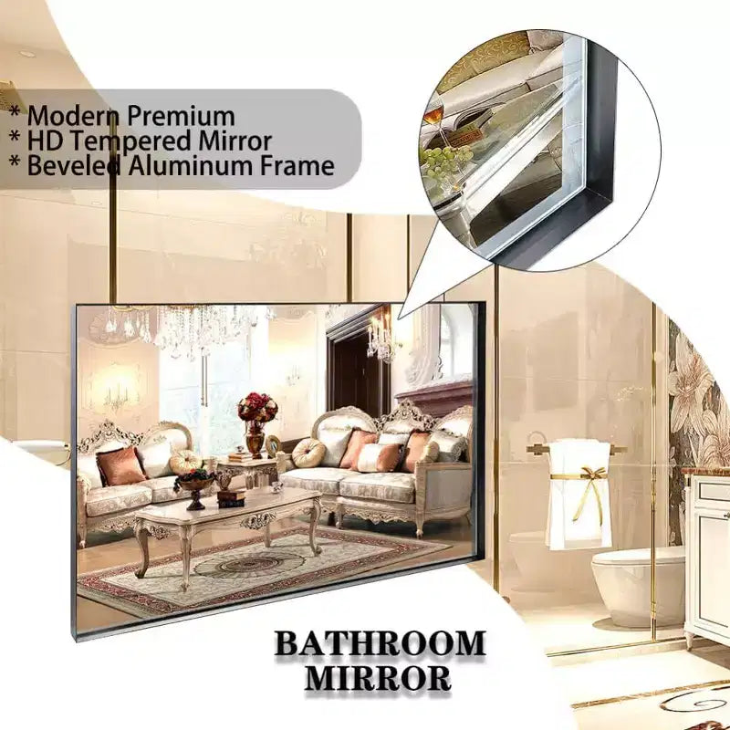 Acekool Espejo de baño de marco negro de 40 x 30 pulgadas, espejo de pared rectangular de vidrio flotante con marco de aluminio cepillado, montaje vertical u horizontal