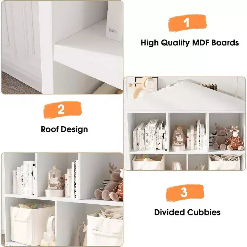 Acekool Estantería Infantil de Techo, Organizador de Almacenamiento de 5 Cubos con Estante de Techo, Librería Moderna para Sala de Juegos, Dormitorio, Aula, 35 x 35 x 12 Pulgadas