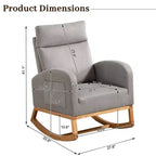 Mecedora de guardería, sillón deslizante tapizado con bolsillo lateral, sillón decorativo cómodo de respaldo alto con patas de madera de caucho para dormitorio o sala de estar