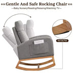 Mecedora de guardería, sillón deslizante tapizado con bolsillo lateral, sillón decorativo cómodo de respaldo alto con patas de madera de caucho para dormitorio o sala de estar