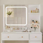 Tocador de maquillaje con cajones, estantes, mueble y silla, 3 modos de iluminación y brillo ajustable, mesa de tocador para dormitorio