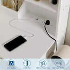 Tocador de maquillaje con cajones, estantes, mueble y silla, 3 modos de iluminación y brillo ajustable, mesa de tocador para dormitorio
