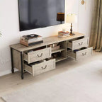 Mueble de TV moderno de mediados de siglo de 70 pulgadas con almacenamiento, centro de entretenimiento con columnas romanas de metal y cajón, mesa consola de TV para sala de estar