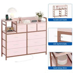 Cómoda de dormitorio de 9 cajones y soporte para TV | Multifuncional con estación de carga incorporada, cómoda alta para organización de armarios, apartamentos