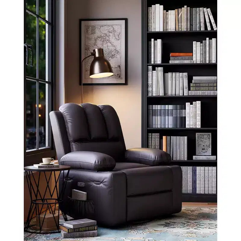 Sillón reclinable de 22'', reclinable manual de cuero PU con portavasos y bolsillos laterales, diseño ergonómico para guardería, sala de estar, dormitorio