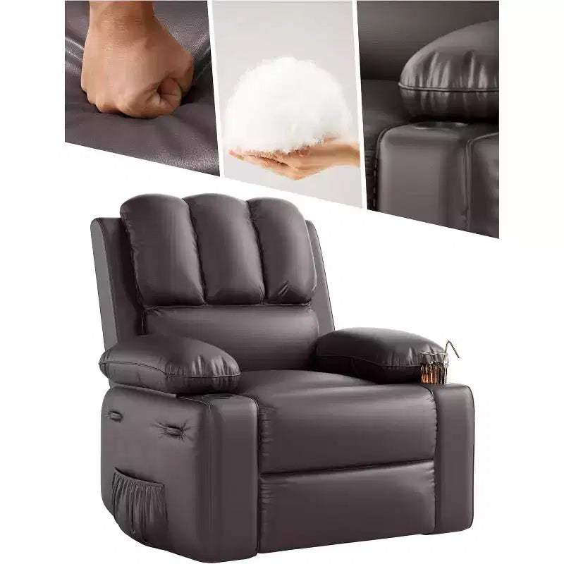 Sillón reclinable de 22'', reclinable manual de cuero PU con portavasos y bolsillos laterales, diseño ergonómico para guardería, sala de estar, dormitorio