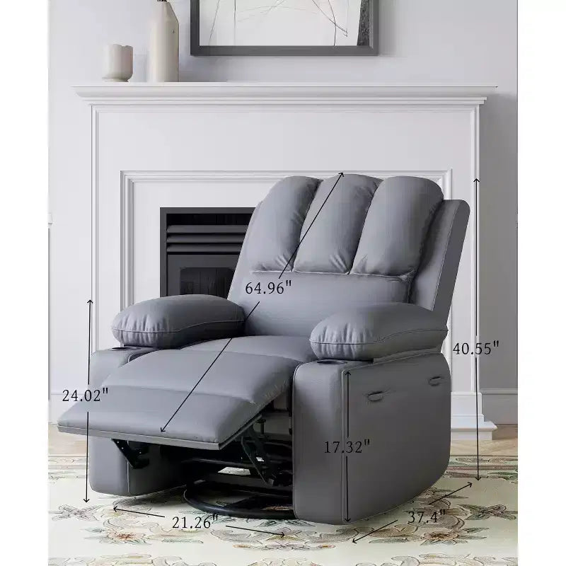 Sillón reclinable de 22'', reclinable manual de cuero PU con portavasos y bolsillos laterales, diseño ergonómico para guardería, sala de estar, dormitorio
