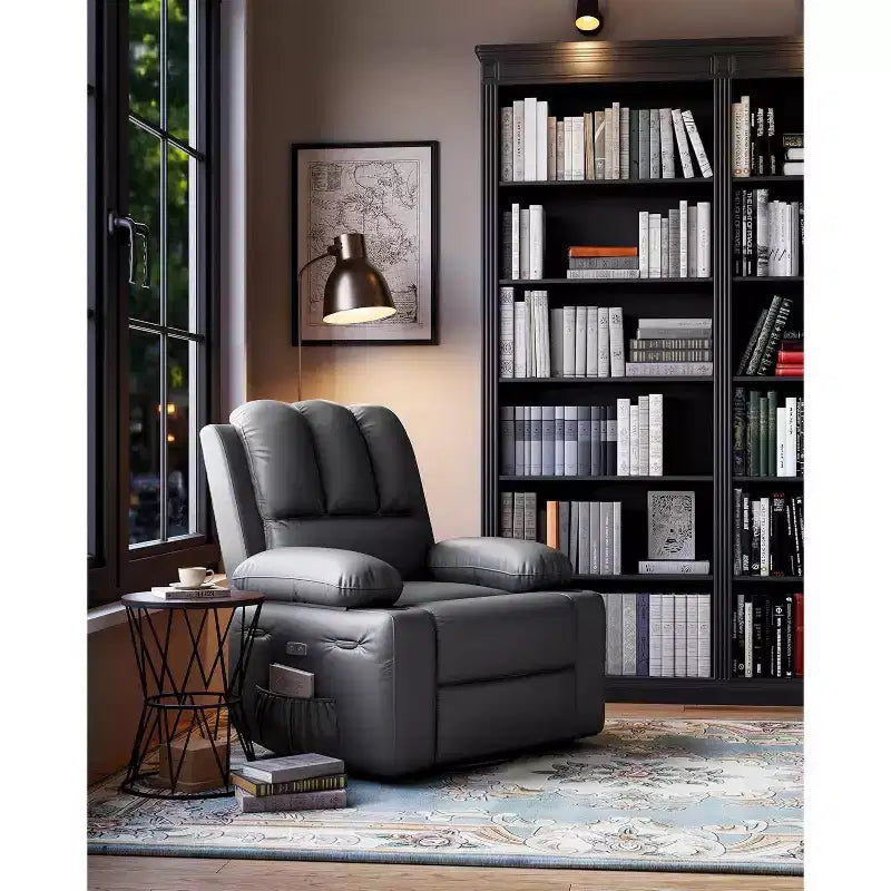 Sillón reclinable de 22'', reclinable manual de cuero PU con portavasos y bolsillos laterales, diseño ergonómico para guardería, sala de estar, dormitorio