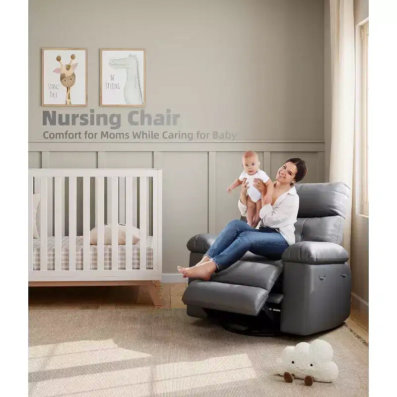 Sillón reclinable de 22'', reclinable manual de cuero PU con portavasos y bolsillos laterales, diseño ergonómico para guardería, sala de estar, dormitorio