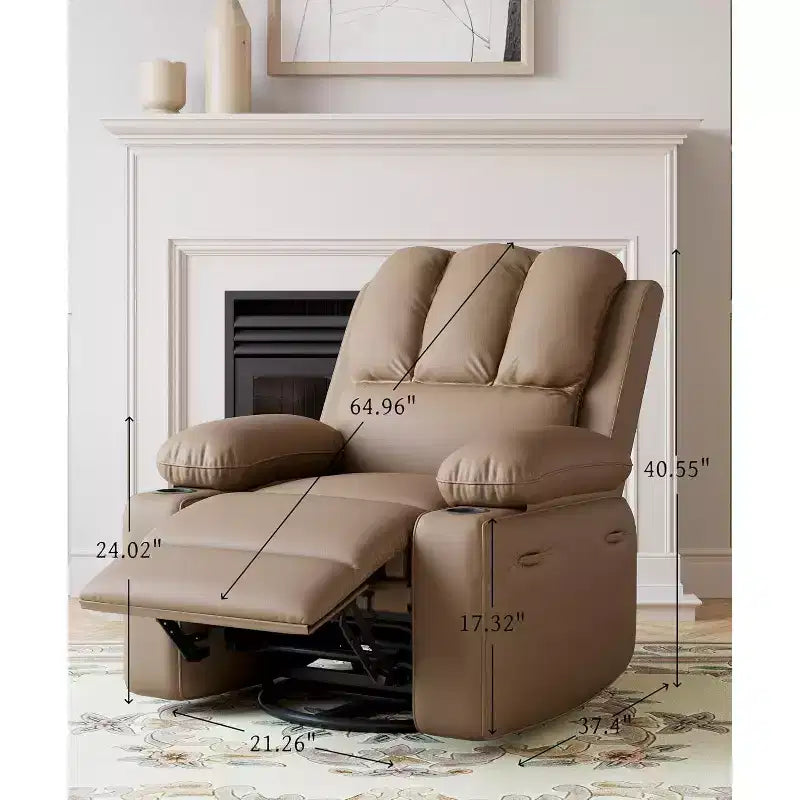 Sillón reclinable de 22'', reclinable manual de cuero PU con portavasos y bolsillos laterales, diseño ergonómico para guardería, sala de estar, dormitorio
