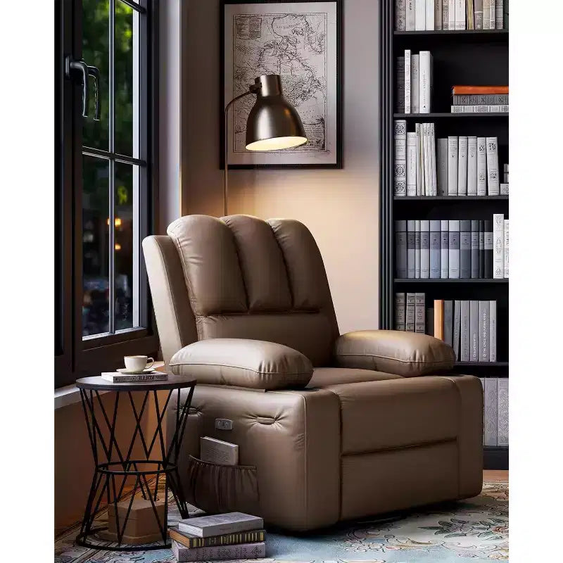 Sillón reclinable de 22'', reclinable manual de cuero PU con portavasos y bolsillos laterales, diseño ergonómico para guardería, sala de estar, dormitorio
