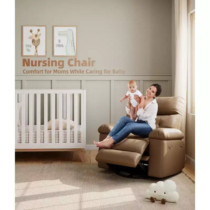 Sillón reclinable de 22'', reclinable manual de cuero PU con portavasos y bolsillos laterales, diseño ergonómico para guardería, sala de estar, dormitorio