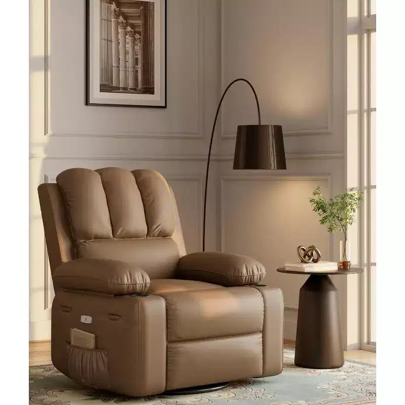 Sillón reclinable de 22'', reclinable manual de cuero PU con portavasos y bolsillos laterales, diseño ergonómico para guardería, sala de estar, dormitorio