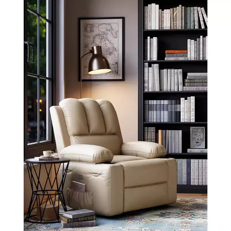 Sillón reclinable de 22'', reclinable manual de cuero PU con portavasos y bolsillos laterales, diseño ergonómico para guardería, sala de estar, dormitorio