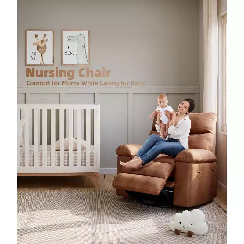Sillón reclinable de 22'', reclinable manual de cuero PU con portavasos y bolsillos laterales, diseño ergonómico para guardería, sala de estar, dormitorio