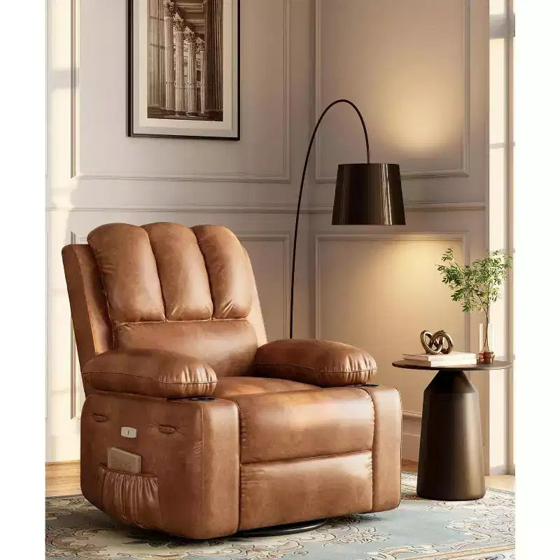 Sillón reclinable de 22'', reclinable manual de cuero PU con portavasos y bolsillos laterales, diseño ergonómico para guardería, sala de estar, dormitorio