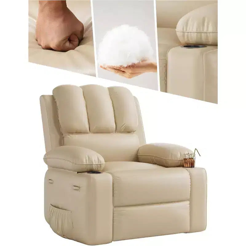Sillón reclinable de 22'', reclinable manual de cuero PU con portavasos y bolsillos laterales, diseño ergonómico para guardería, sala de estar, dormitorio