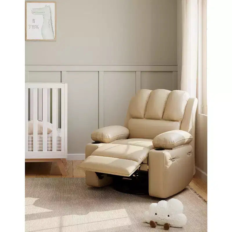 Sillón reclinable de 22'', reclinable manual de cuero PU con portavasos y bolsillos laterales, diseño ergonómico para guardería, sala de estar, dormitorio