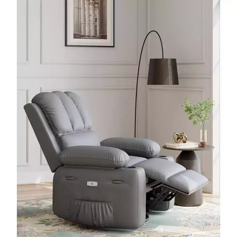 Sillón reclinable de 22'', reclinable manual de cuero PU con portavasos y bolsillos laterales, diseño ergonómico para guardería, sala de estar, dormitorio