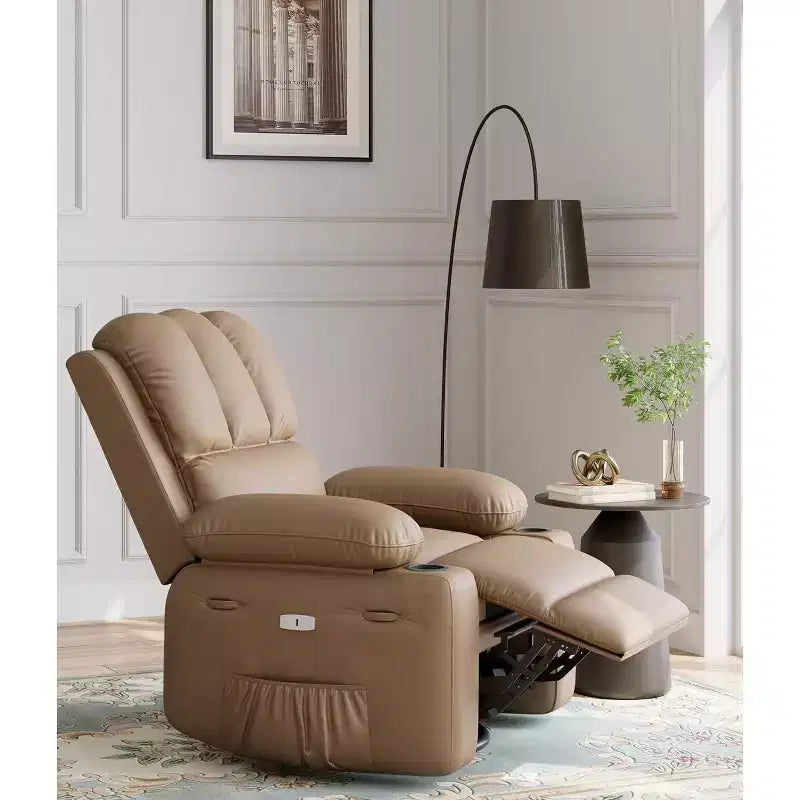 Sillón reclinable de 22'', reclinable manual de cuero PU con portavasos y bolsillos laterales, diseño ergonómico para guardería, sala de estar, dormitorio