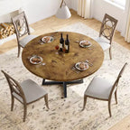 Mesa de comedor redonda industrial COZONY 47 para 4 personas, tablero de madera rústico marrón con base de metal, mesa de cocina y comedor moderna, sin sillas