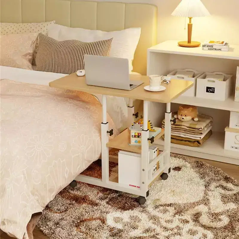 Mesa Auxiliar Móvil Ajustable en Altura para Laptop con Ruedas, Mesa Auxiliar de Sofá con Cajón de Almacenamiento para Sala de Estar o Dormitorio