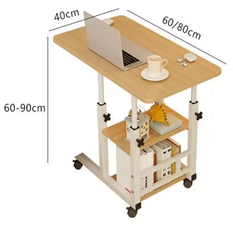 Mesa Auxiliar Móvil Ajustable en Altura para Laptop con Ruedas, Mesa Auxiliar de Sofá con Cajón de Almacenamiento para Sala de Estar o Dormitorio
