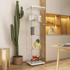 MAYEERTY Vitrina de cristal templado Almacenamiento de vino Archivador con luz Paipai a pilas Pies de suelo ajustables Sala de estar Dormitorio Oficina Blanco