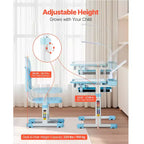 VEVOR Set de Escritorio y Silla de Estudio para Niños, Escritorio y Silla de Estudio con Lámpara de Mesa, Altura Ajustable y Escritorio Inclinable 0-40, Azul