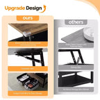 Mesa de centro con tablero rectangular P2 de color marrón, marco metálico ajustable en forma de X, y panel lateral de madera negra.
