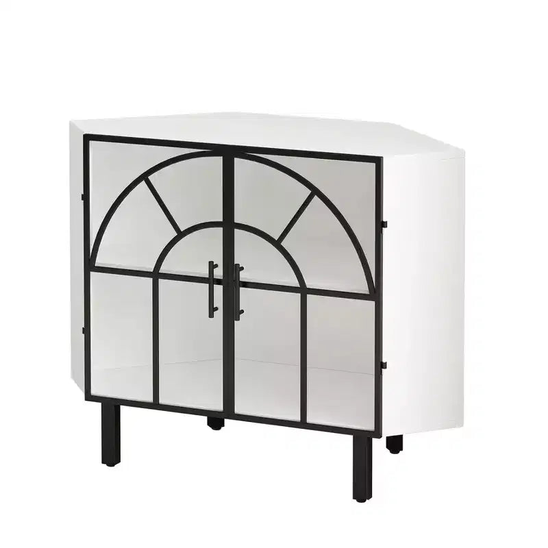 Mueble esquinero blanco TROPOW, vitrina de cristal, estantería esquinera, mueble de bar para salón, dormitorio, oficina, pasillo, estudio, blanco