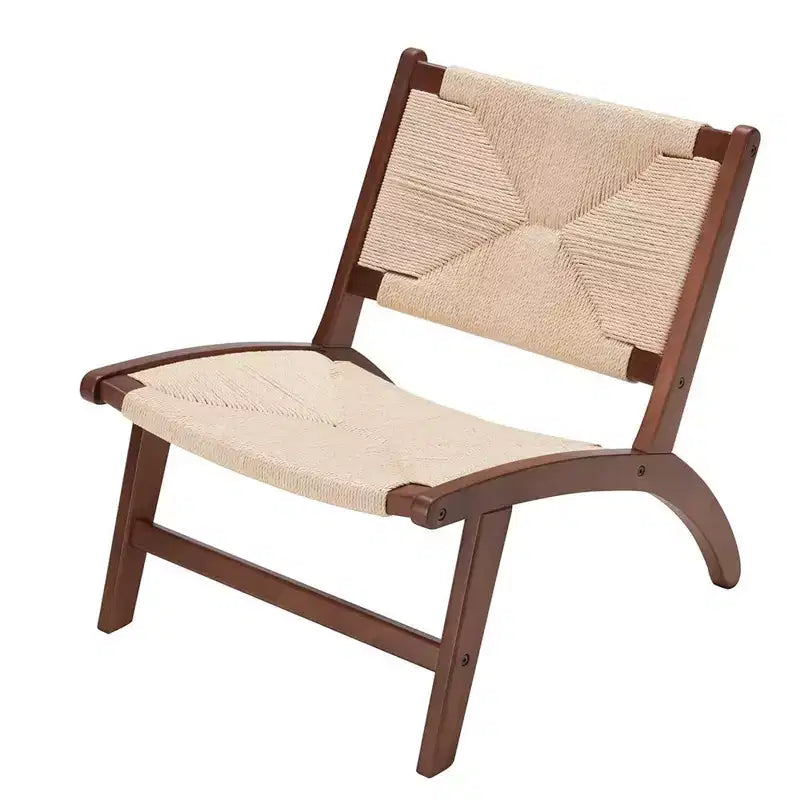 MAYEERTY Sillón Moderno Boho - Madera de Haya Escandinava, Asiento y Respaldo Trenzado de Yute (Ámbar Claro-Beige)