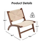 MAYEERTY Sillón Moderno Boho - Madera de Haya Escandinava, Asiento y Respaldo Trenzado de Yute (Ámbar Claro-Beige)