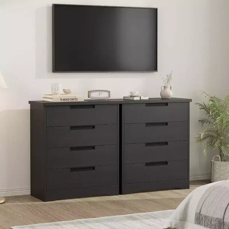 Cómoda moderna de 4 cajones con tiradores empotrados, cajones de deslizamiento suave y diseño antivuelco, arcón de almacenamiento de madera para cuarto de bebé, dormitorio, sala de estar