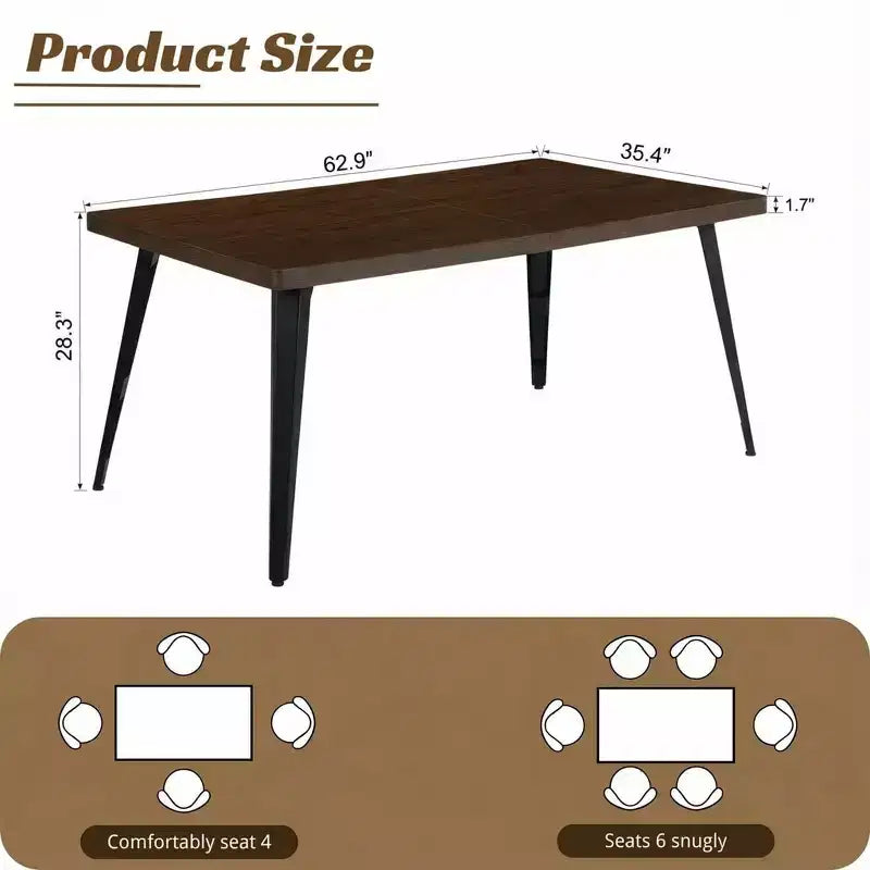 Mesa de comedor Homy Casa Moderna Industrial, mesa rectangular de 62.9 para 4 personas, para cocina o comedor