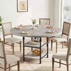 Mesa de Comedor Redonda de 47 Pulgadas para 6 Personas, Mesa de Cocina de Madera con Estantes de Almacenamiento y Patas de Metal Estilo Romano para Comedor, Cocina, Sala de Estar (Solo la Mesa)
