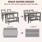 Juego de mesa de comedor para 4 personas, mesa de cocina moderna con sillas y banco para espacios pequeños, juego de mesa de comedor con estructura de metal y estante de almacenamiento, para apartamento