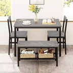 Juego de mesa de comedor para 4 personas, mesa de cocina moderna con sillas y banco para espacios pequeños, juego de mesa de comedor con estructura de metal y estante de almacenamiento, para apartamento