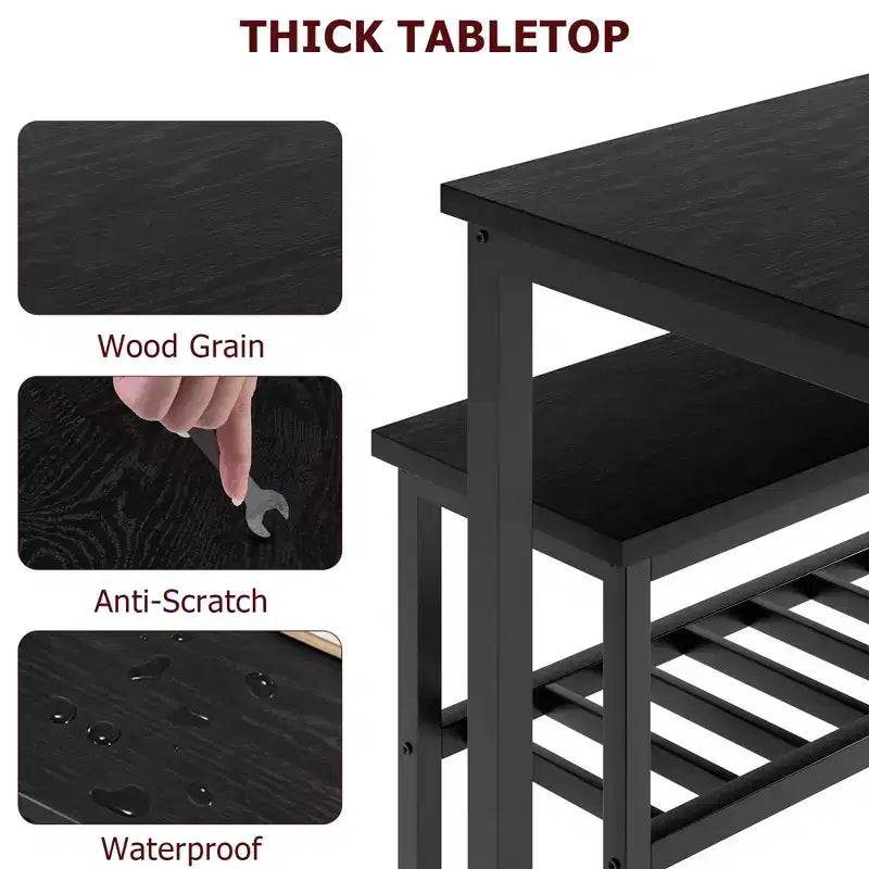 Juego de mesa de comedor para 4 personas, mesa de cocina moderna con sillas y banco para espacios pequeños, juego de mesa de comedor con estructura de metal y estante de almacenamiento, para apartamento